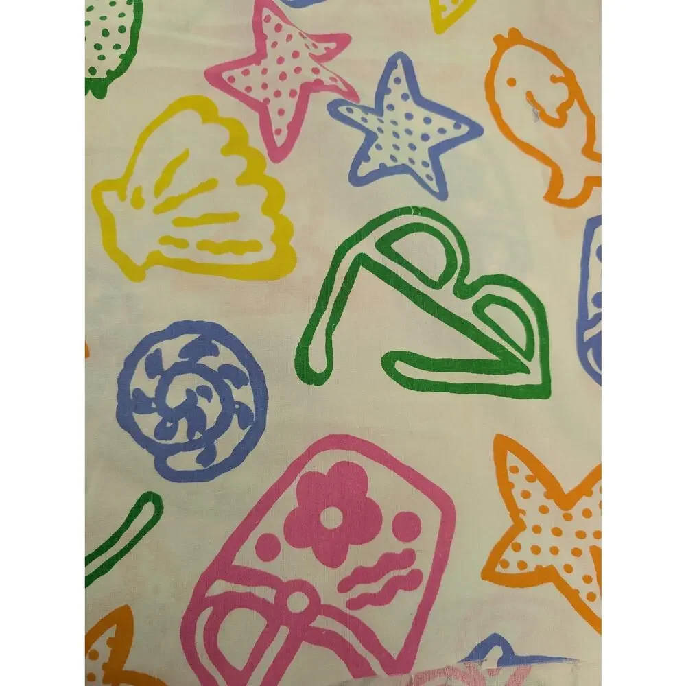 Vintage Creative Fabrics 60x134 In Beach Shells Fish Neon Novelty Print Fabric
